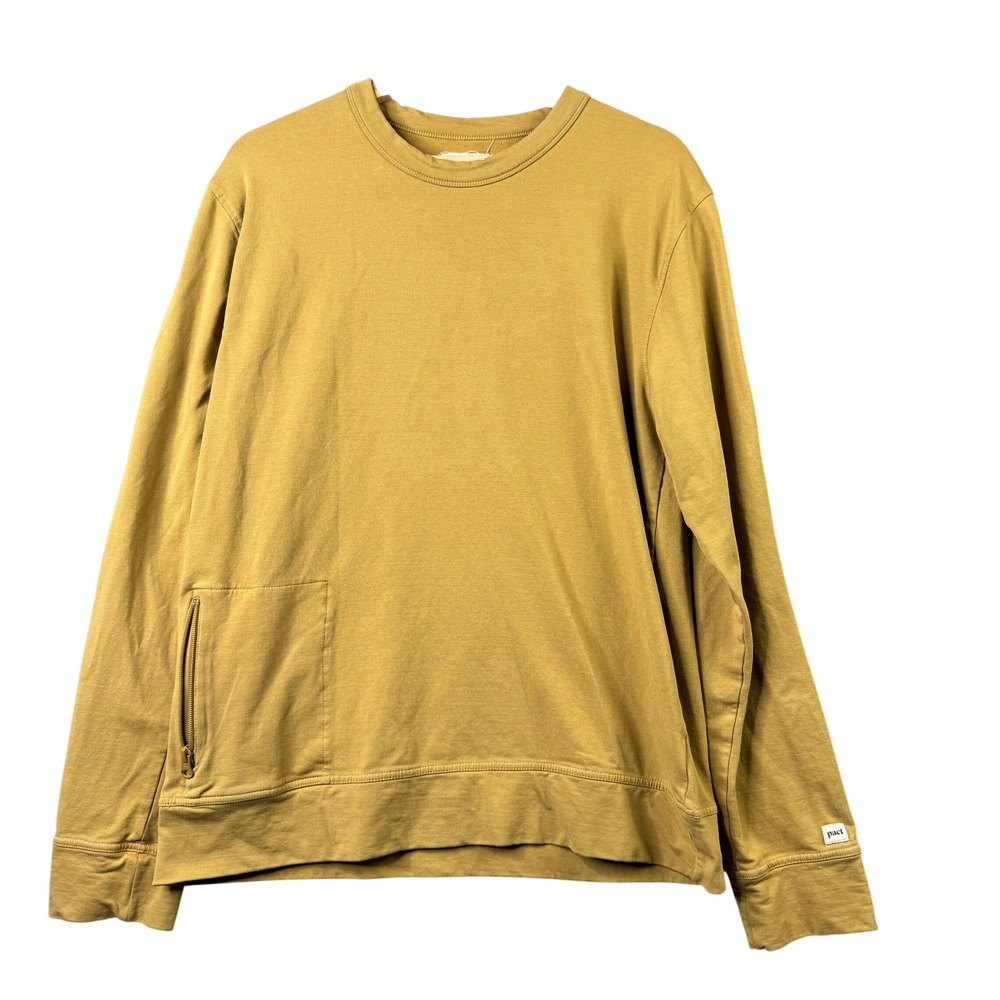 Pact Mens Organic Cotton Long Sleeve Zipper Pocket Sweatshirt Mustard Yellow L
